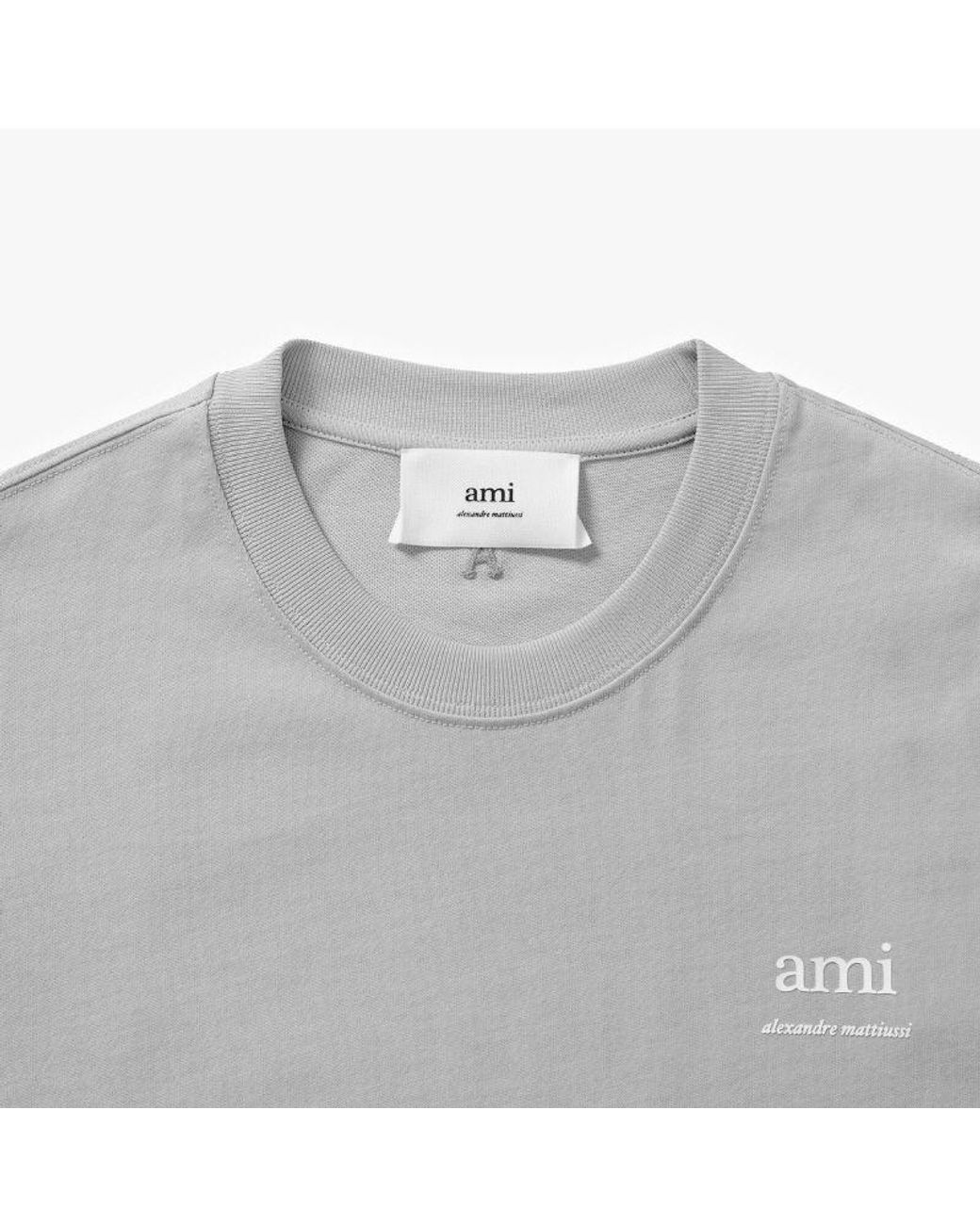 AMI Gray Logo Printed Crewneck T-Shirt