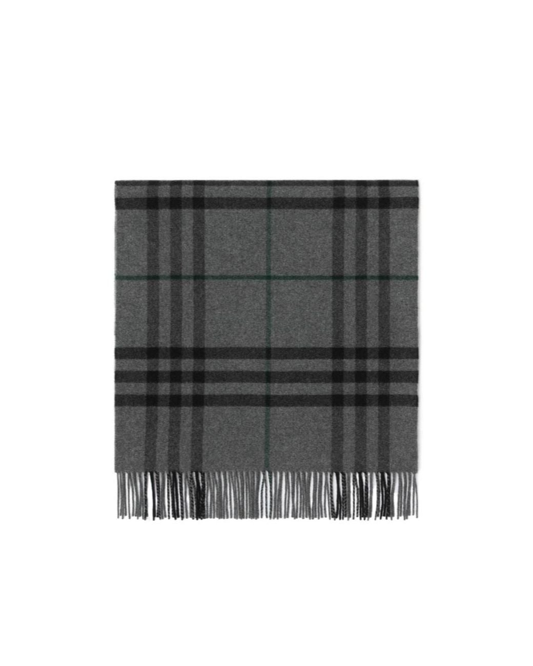 Burberry Gray Checked Fringed-Edge Scarf
