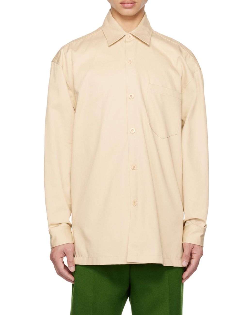 AMI Natural Logo-Printed Long-Sleeved Buttoned Shirt for men