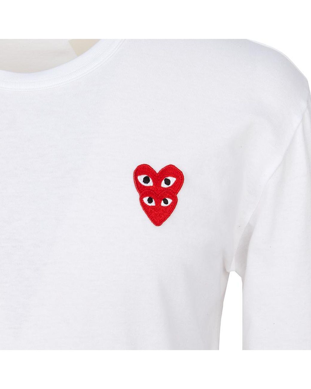 Comme des Garçons White Comme Des Garçons Play Heart-Patch Long Sleeved T-Shirt for men