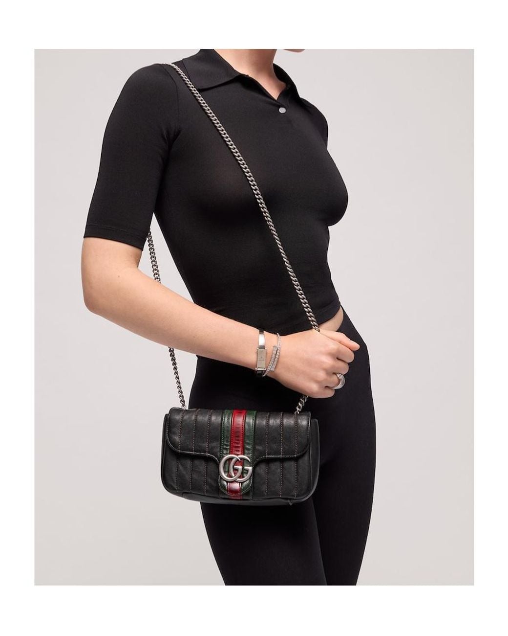 Gucci Black Jetset Gg Marmont Small Shoulder Bag