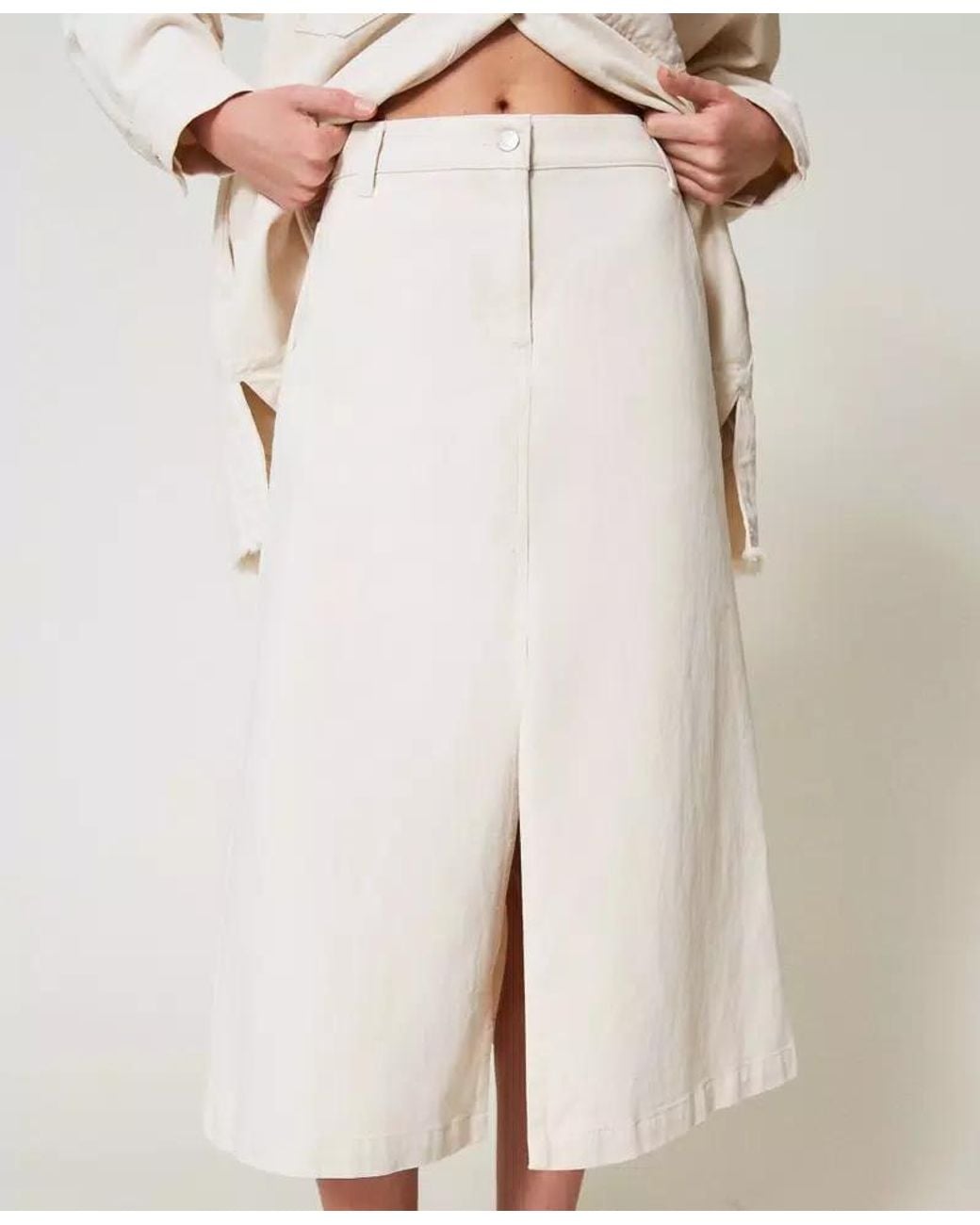 Twinset White Organic Cotton Midi Skirt