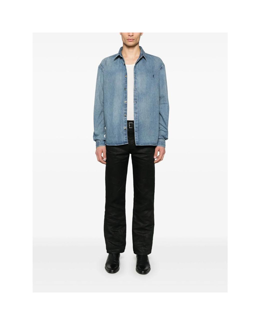 Saint Laurent Blue Cassandre Denim Shirt Day for men