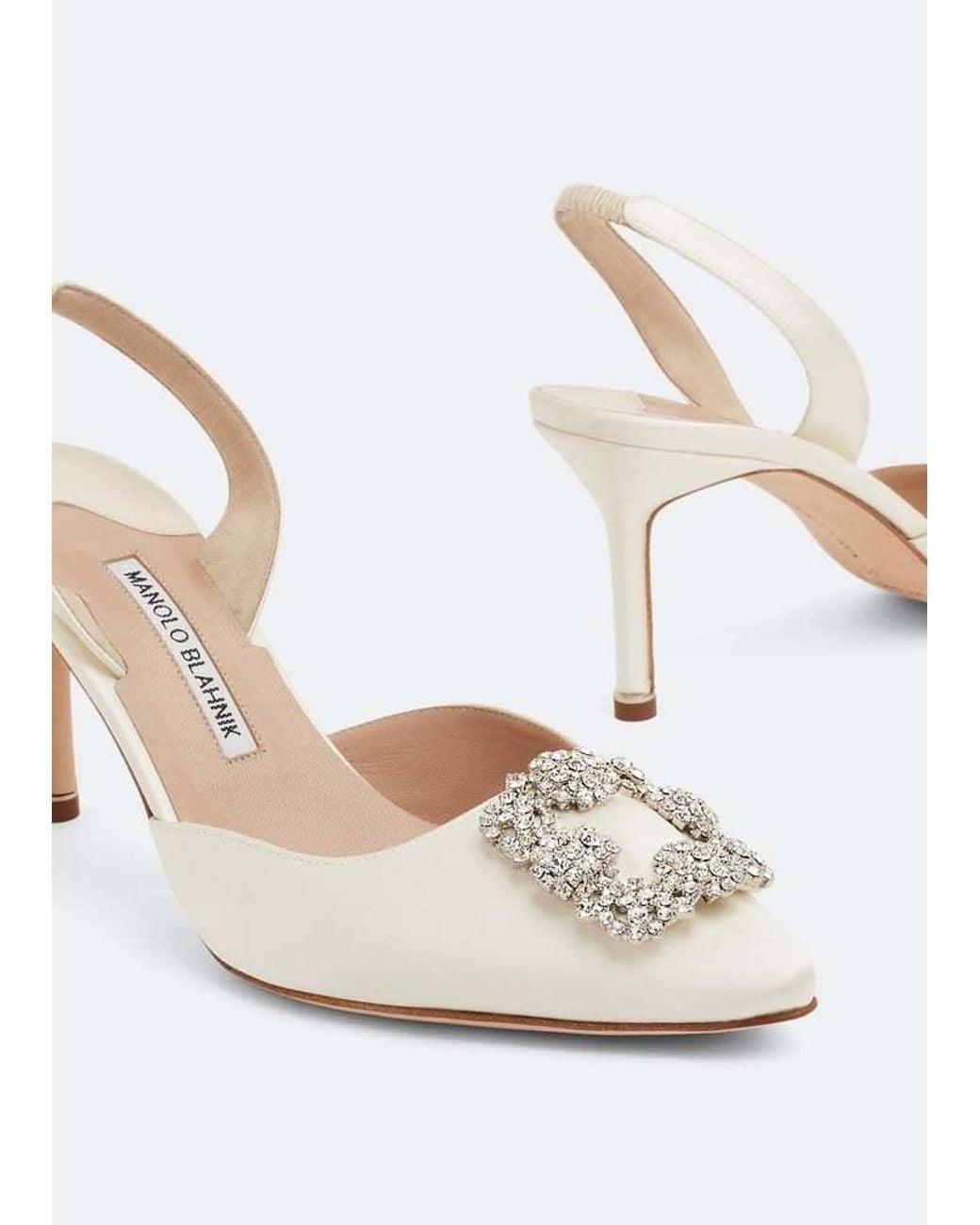 Manolo Blahnik White Crystal Buckle Slingback Heeled Pumps