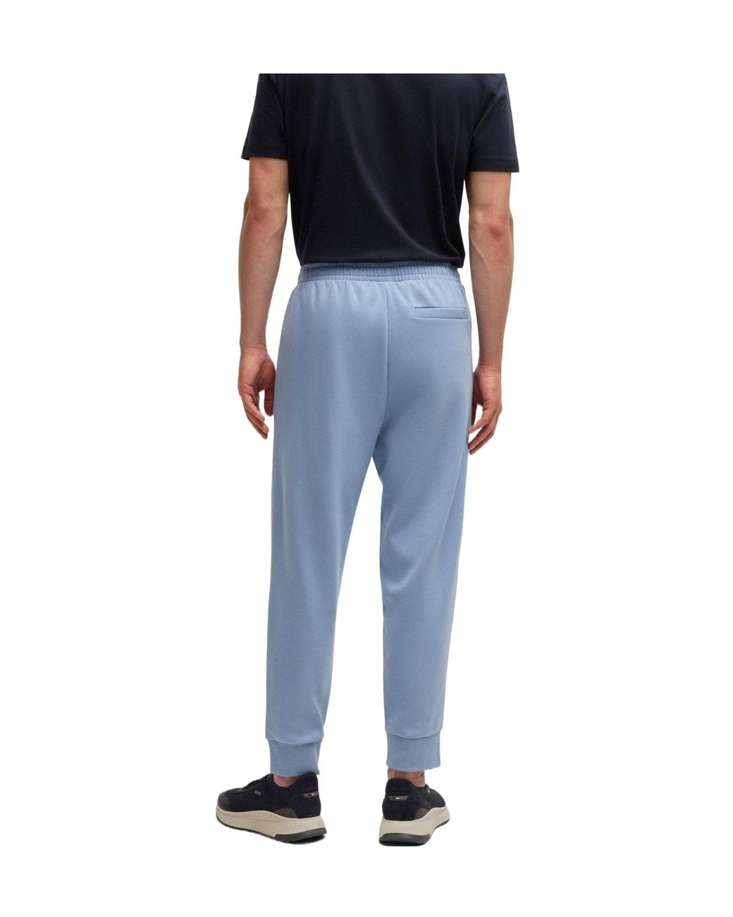 Boss Blue Solid Color Curved Joggers for men