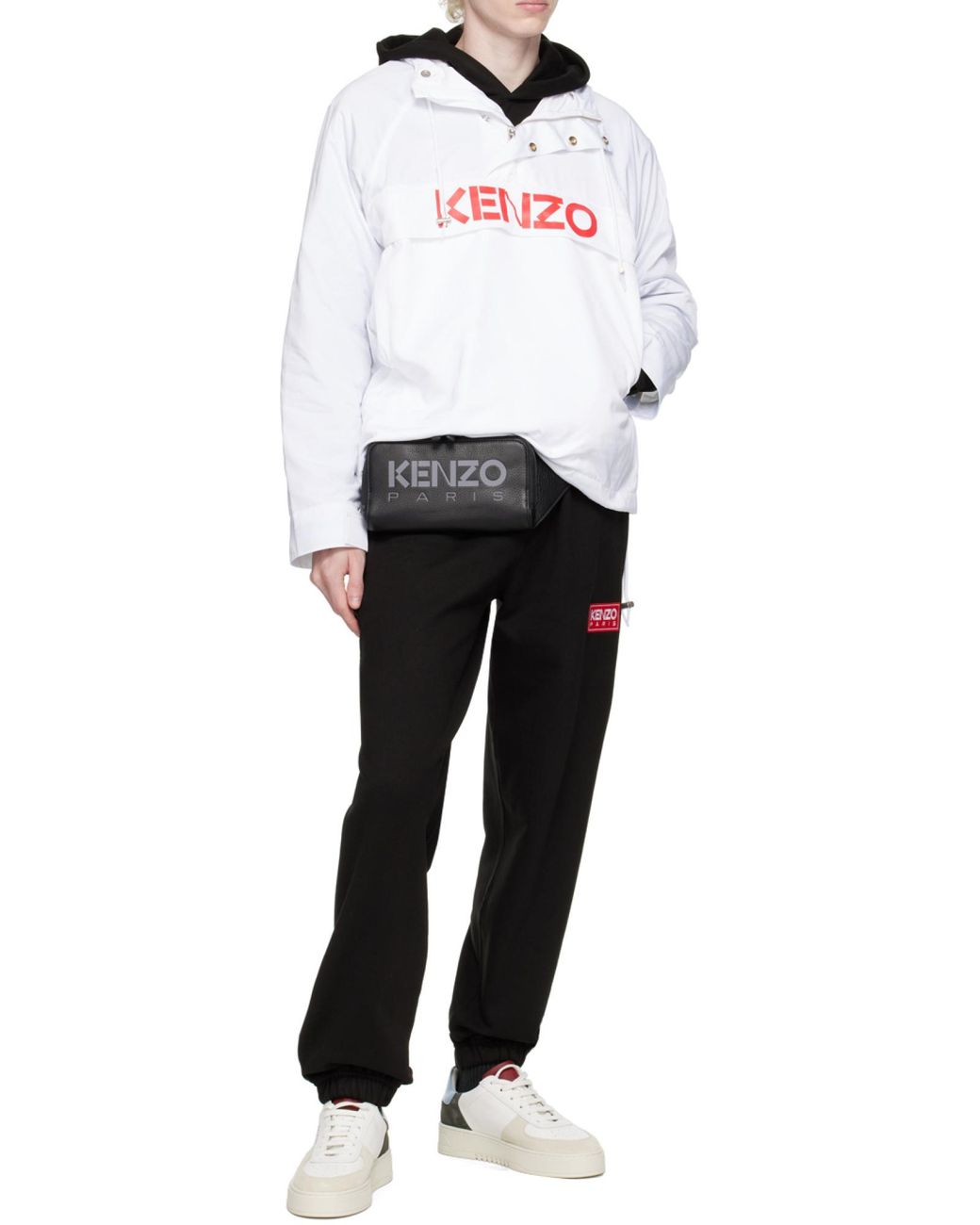 KENZO White Logo Printed Drawstring Hoodie for men