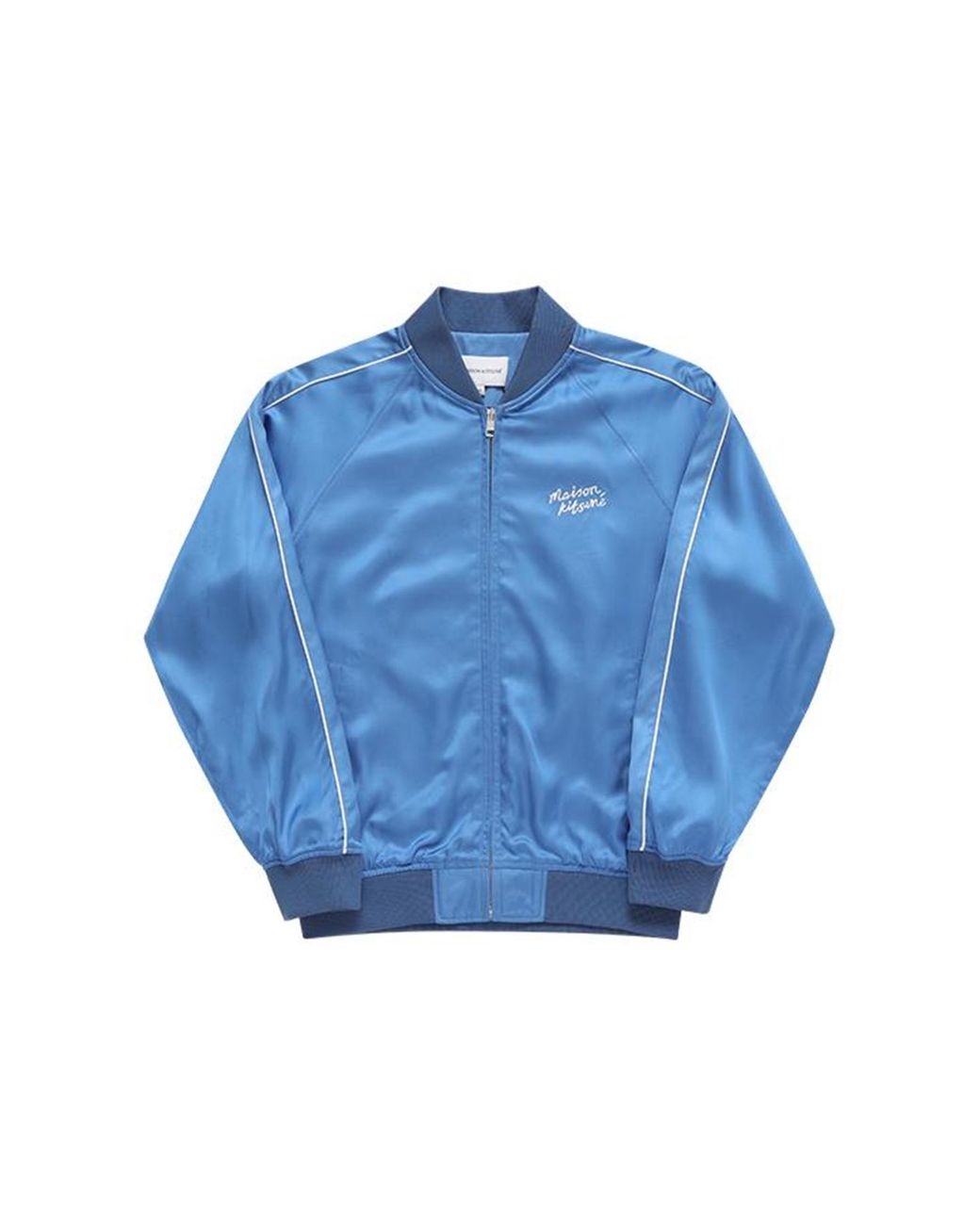 Maison Kitsuné Blue Maison Kitsuné Teddy Logo Embroidered Satin Bomber Jacket