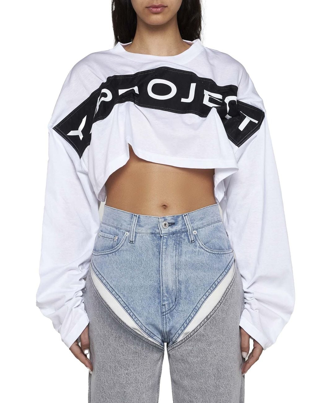 Y. Project Black Logo Detailed Cropped Top