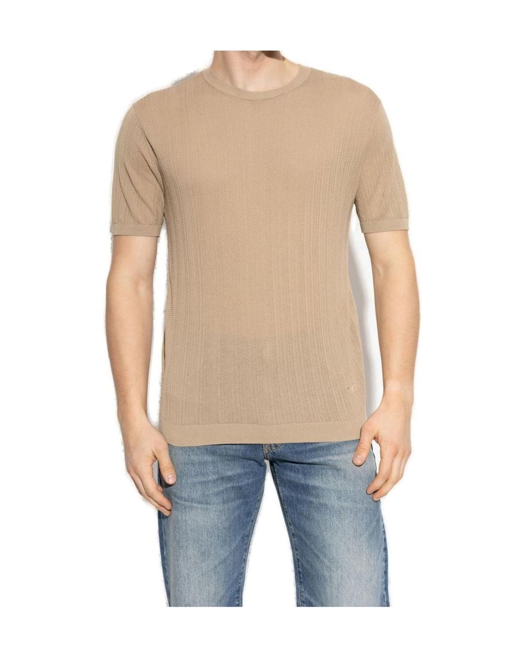 Emporio Armani Natural Crewneck Knitted T-Shirt for men