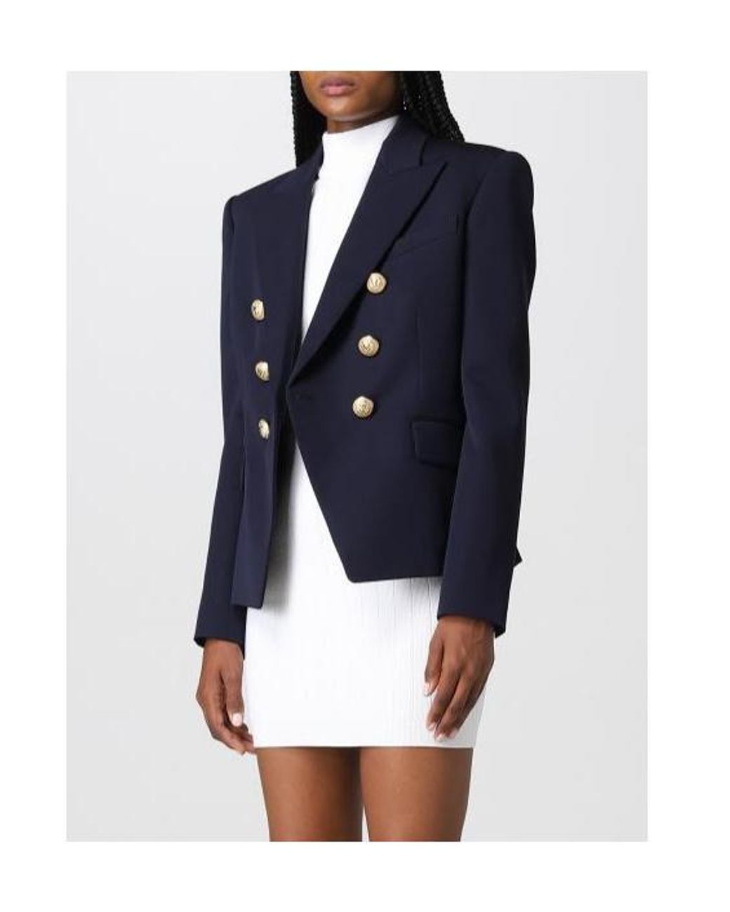 Balmain Blue Notched Lapel 6 Button Double-Breasted Blazer