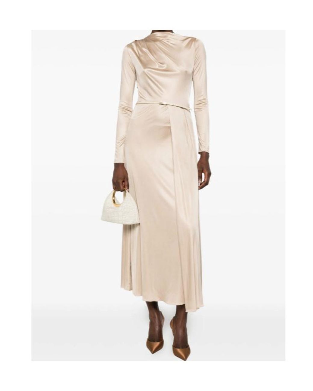 Fabiana Filippi Natural Draped Belted Midi Dress