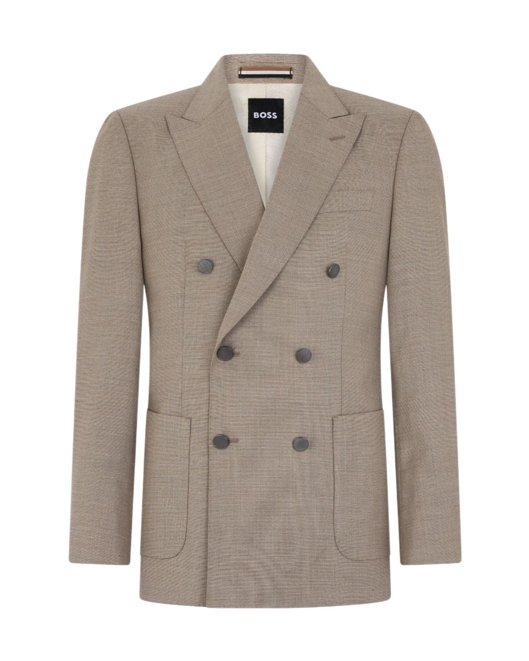 Boss Brown Double-Breasted Wool-Blend Blazer for men
