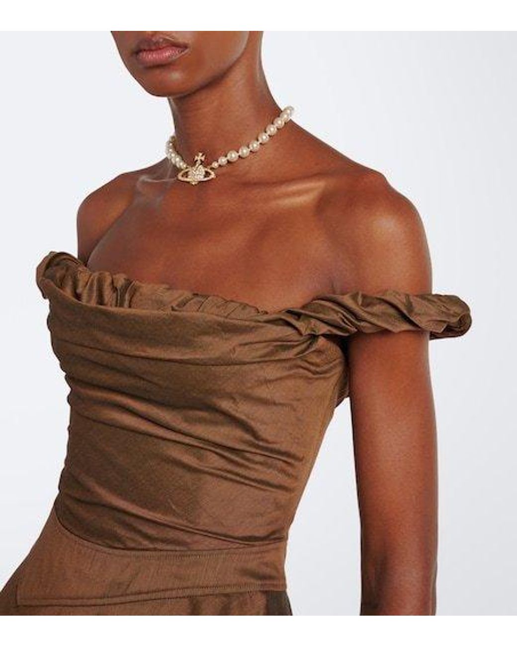 Vivienne Westwood Brown Draped Cotton-Blend Bustier Dress