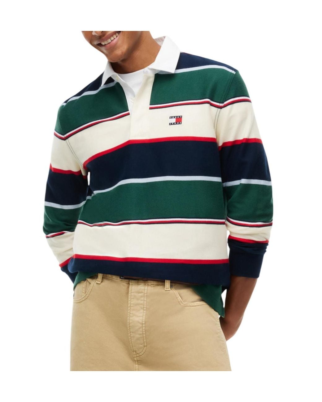 Tommy Hilfiger Green Relaxed Fit Rugby Stripe Long Sleeve Polo Shirt for men
