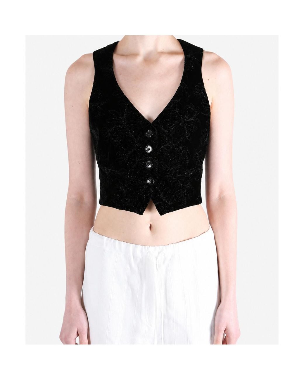 Ann Demeulemeester Black Diana Floral-Jacquard Cropped Waistcoat