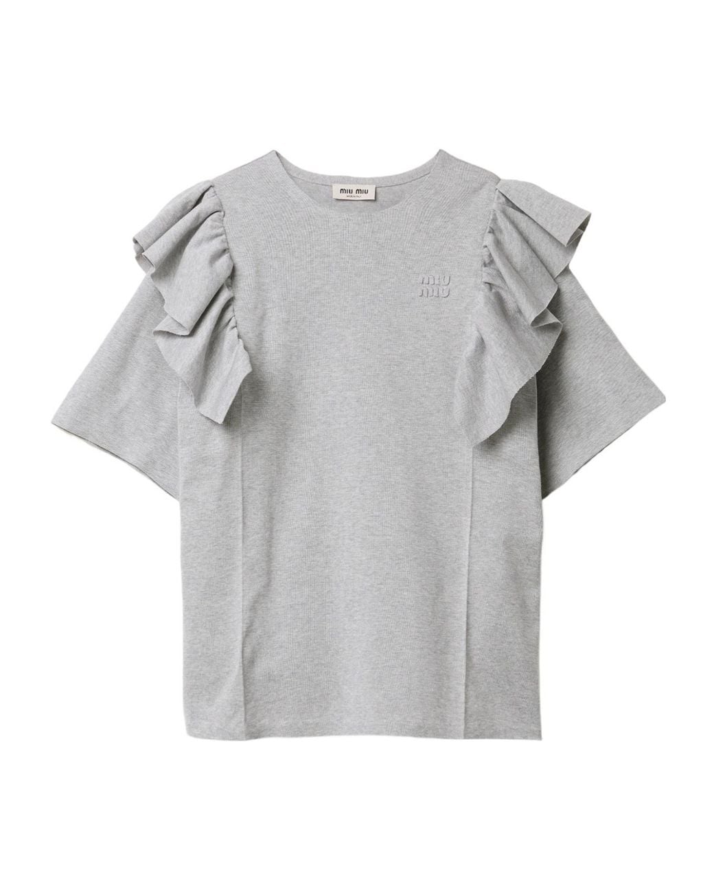 Miu Miu Gray Ruffled Crewneck Dress