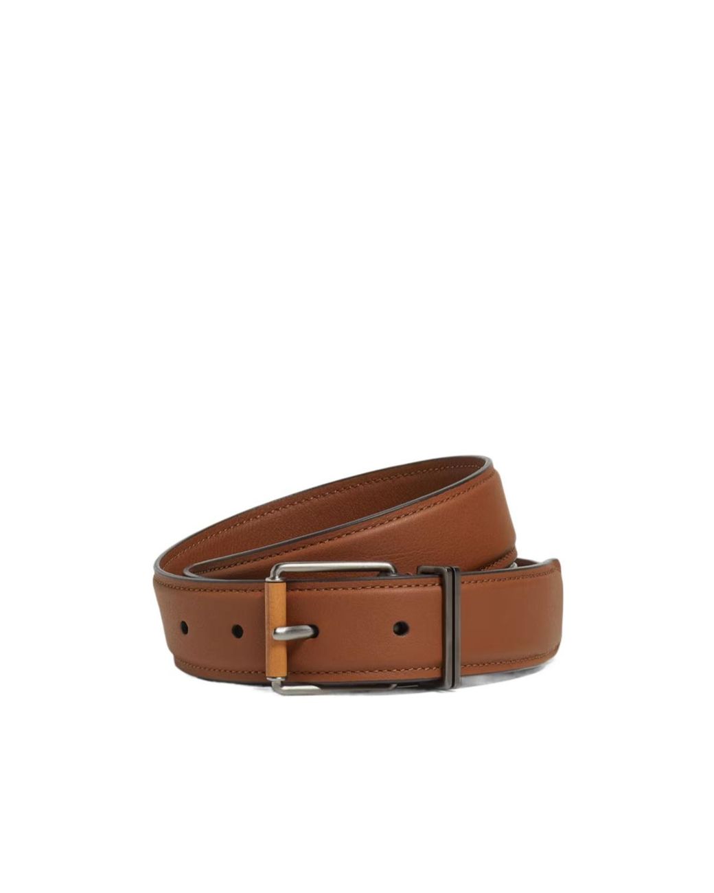 Zegna Brown Leather Wood-Effect Buckle Belt for men