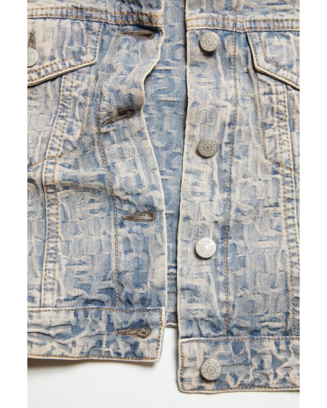 Acne Gray Monogram Jacquard Cropped Denim Jacket