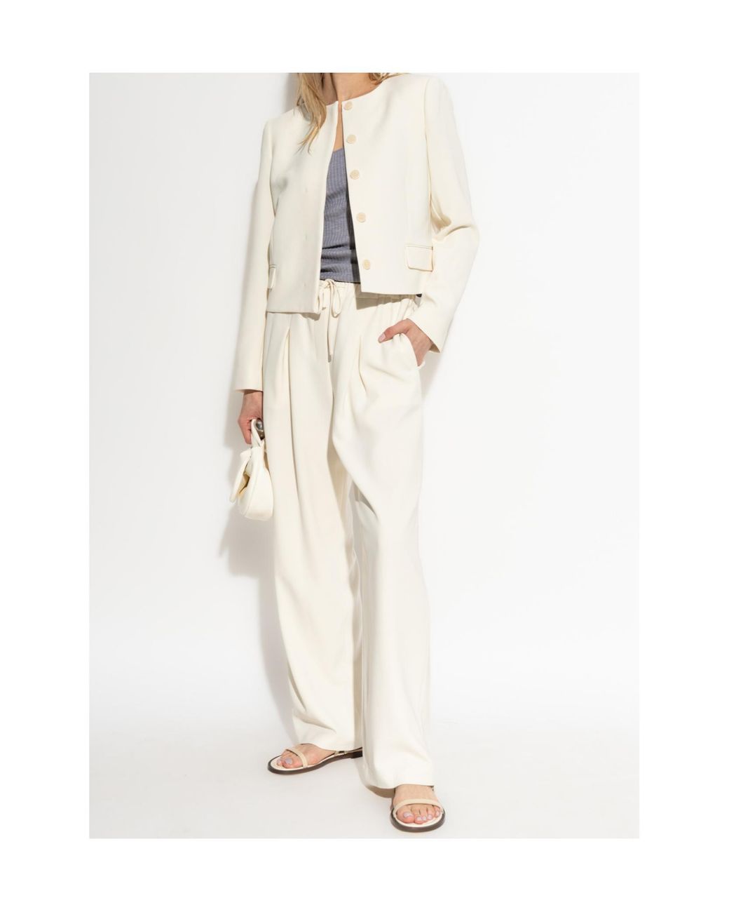 Theory White Crewneck Straight Hem Cropped Blazer