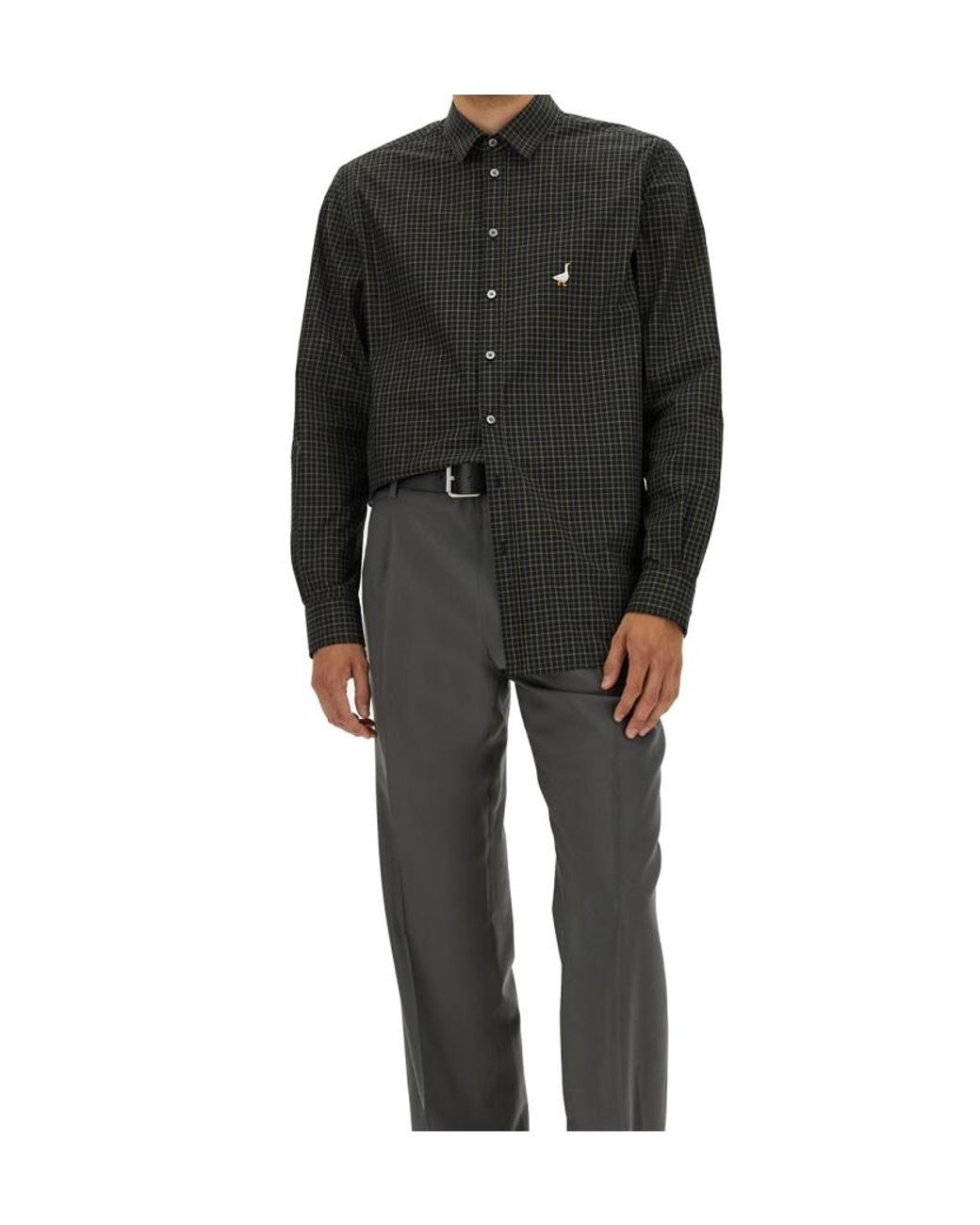 Moschino Black Goose Embroidered Checked Shirt for men