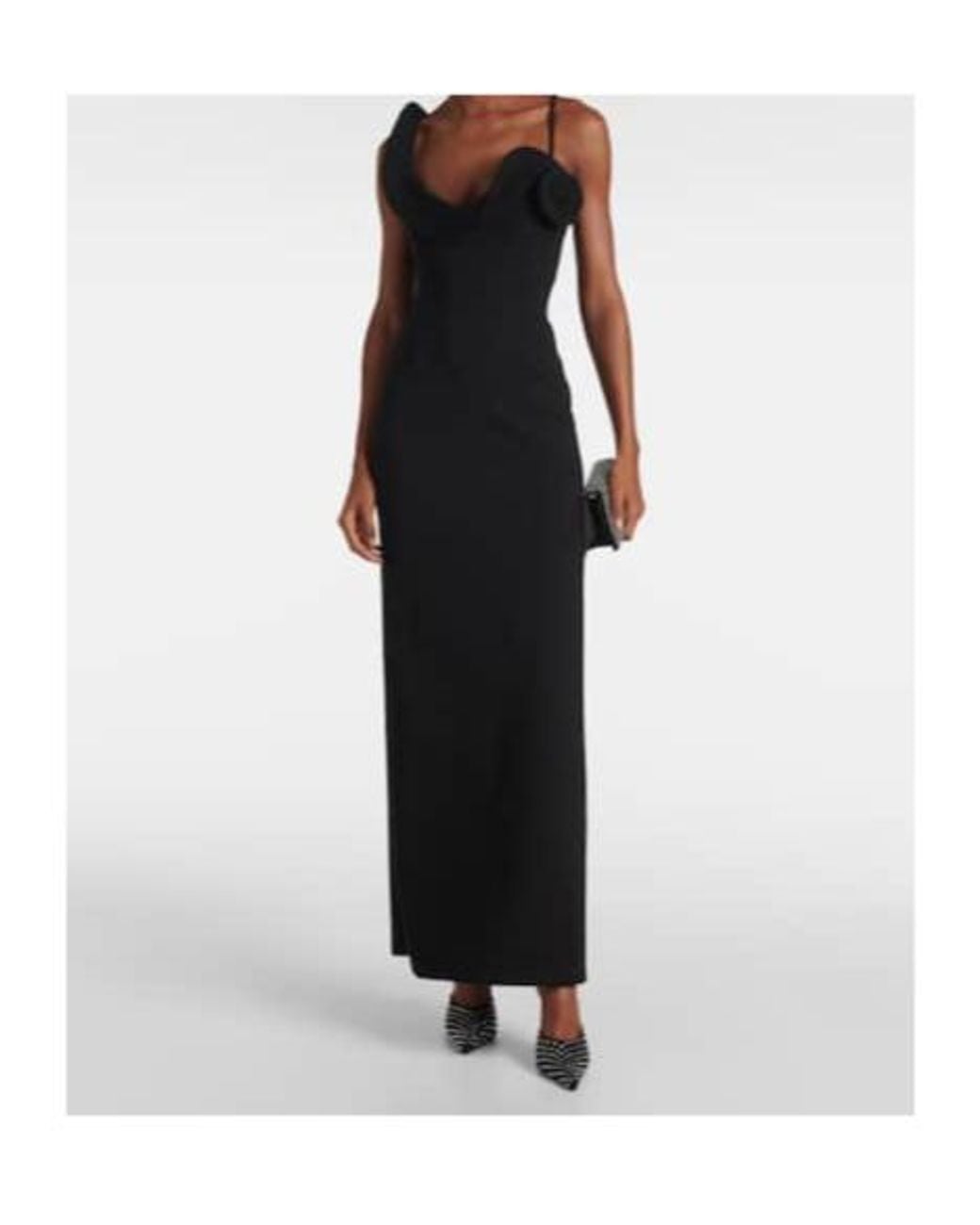 Magda Butrym Black Floral-Appliqué Wool-Blend Gown