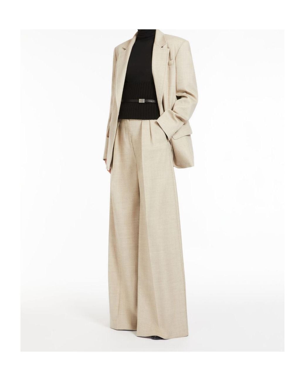 Max Mara Natural Button Detailed Wide-Leg Trousers