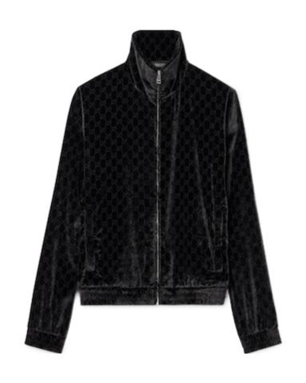Gucci Black Gg Stretch Velvet Devoré Zipped Jacket for men