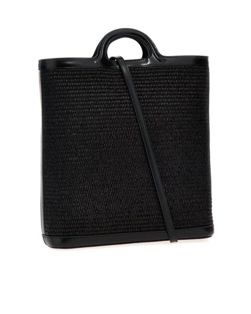 Marni Black Tropicalia Logo Embroidered Raffia Tote Bag
