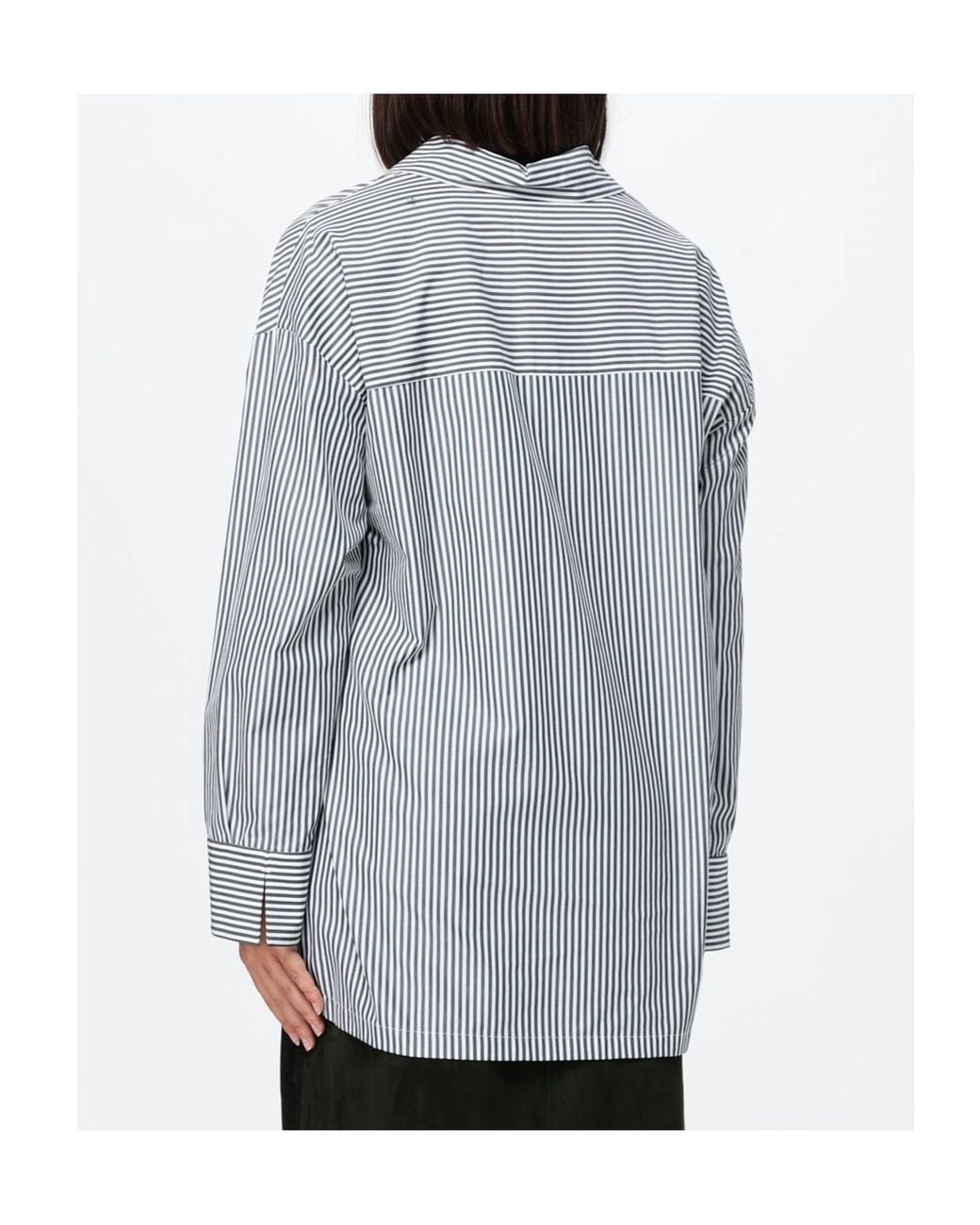 Max Mara Blue Cotton Poplin Stripe Blouse