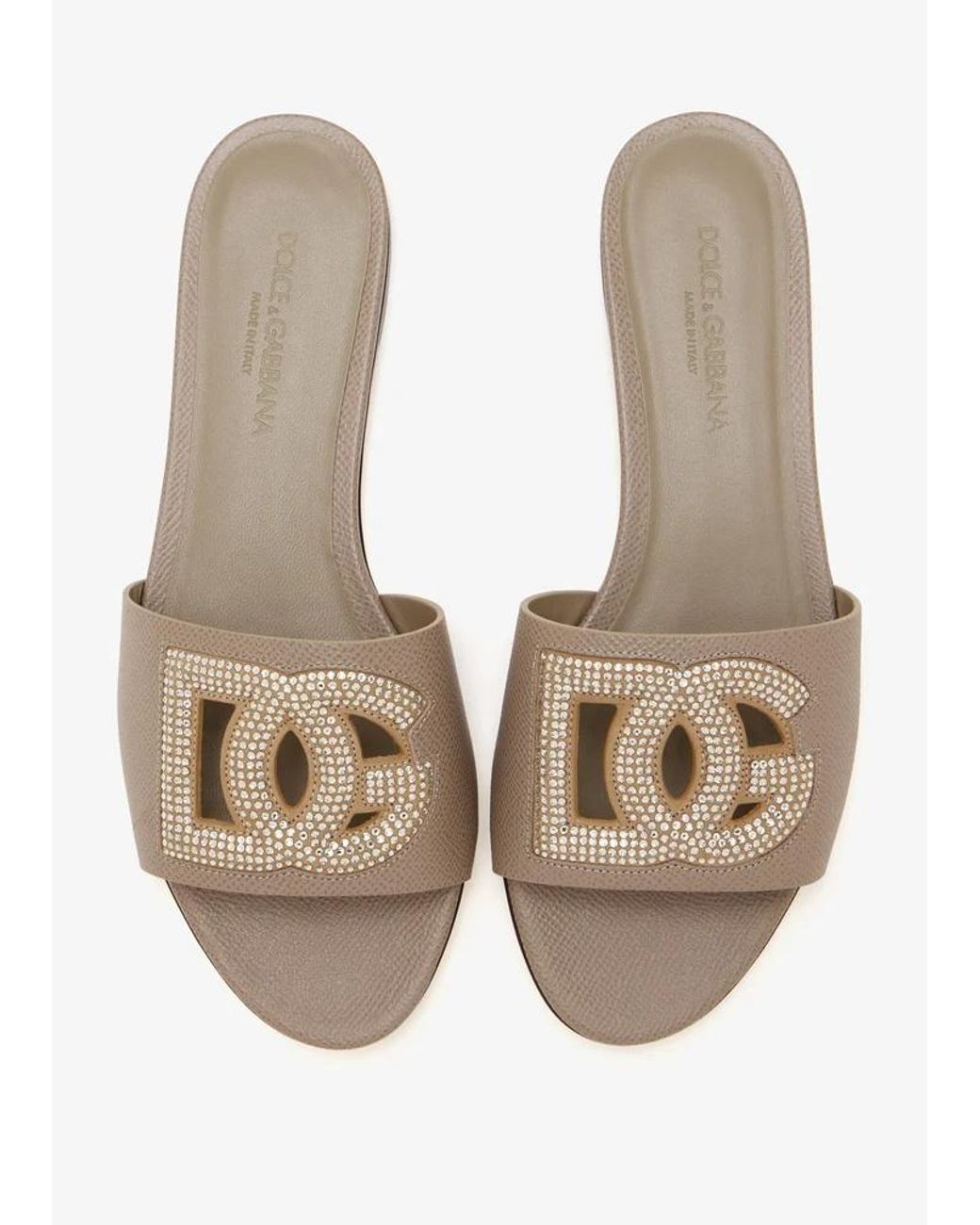 Dolce & Gabbana White Logo Cutout Flat Sandals