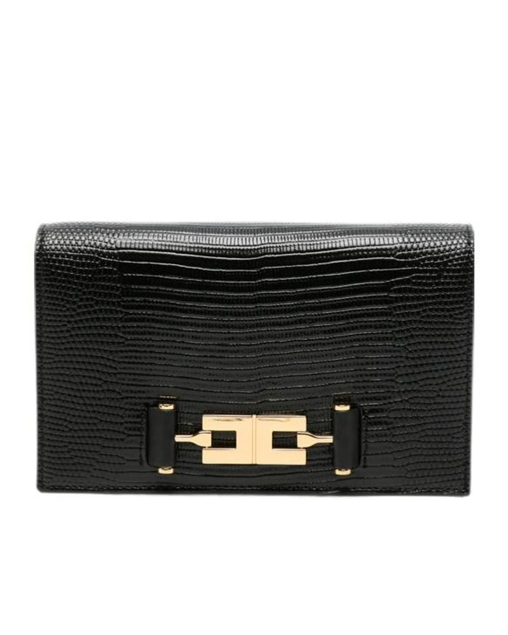 Elisabetta Franchi Black Embossed Chain-Strap Shoulder Bag