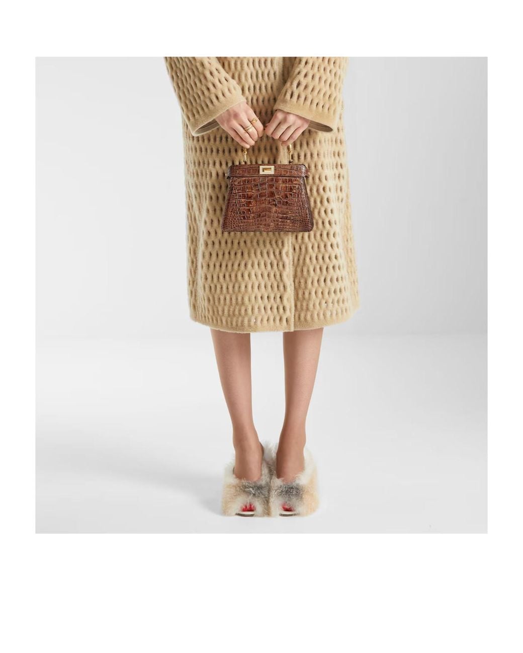 Fendi Brown Light Stonewash Effect Crocodile Leather Bag