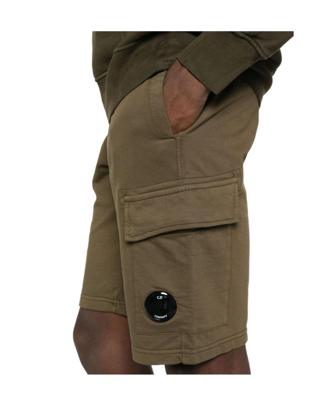 C P Company Green Light Fleece Cargo Lens Sweatshorts for men