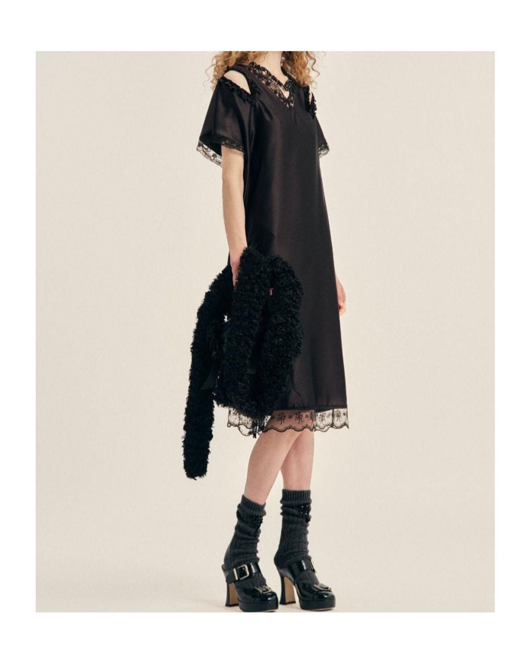 Simone Rocha Black Lace-Trim Cut-Out Midi Dress
