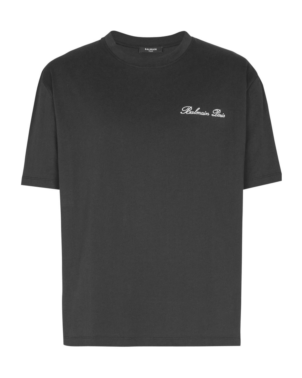 Balmain Black Logo Embroidered Crewneck T-Shirt for men