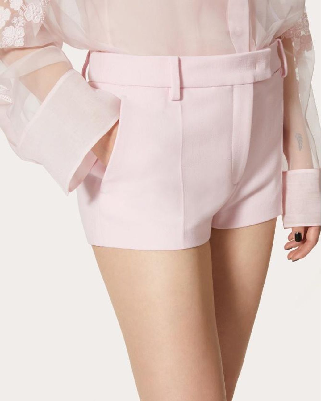 Valentino Pink Pleated Zipper Wool Shorts