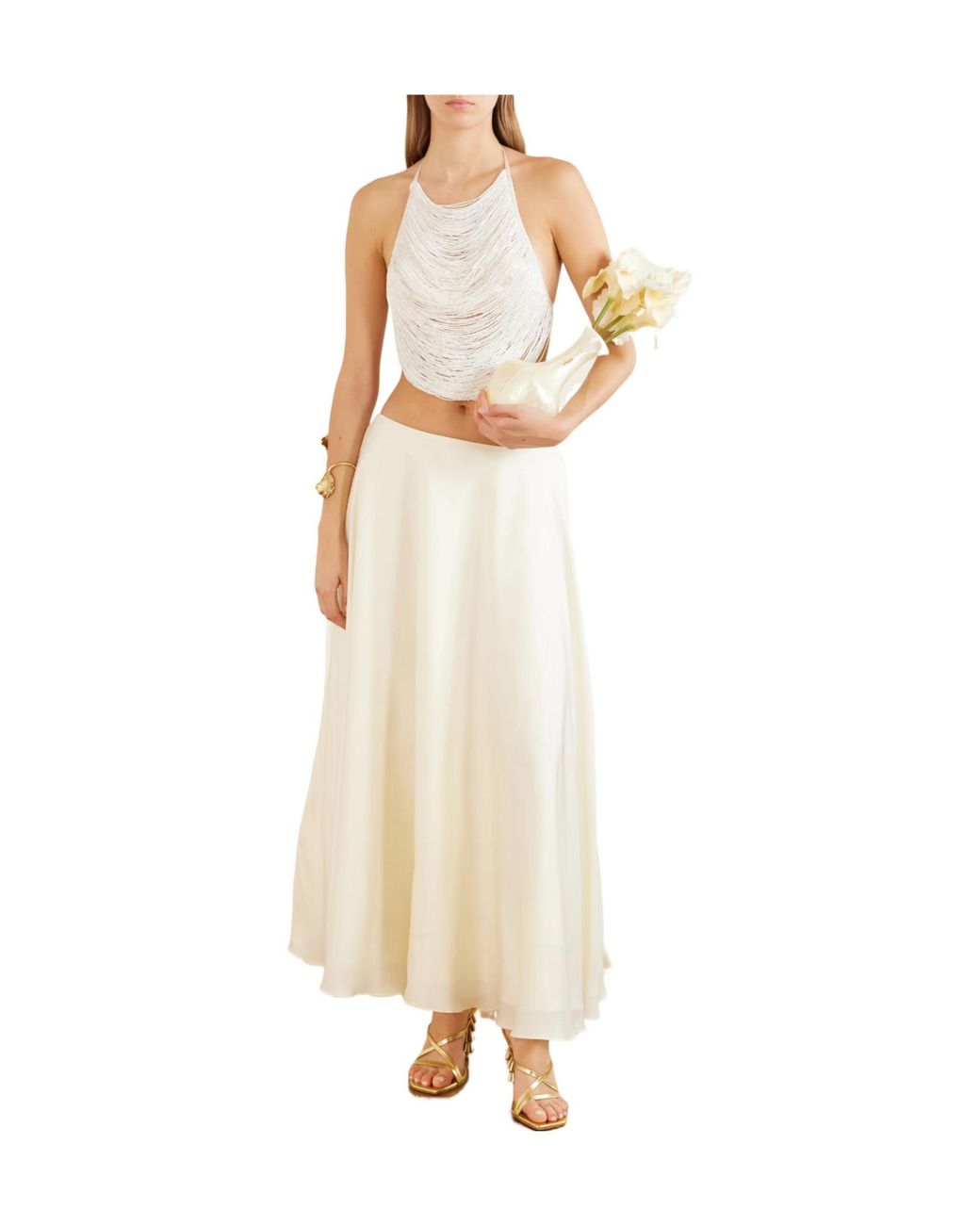 Cult Gaia White Silk-Twill Midi Skirt