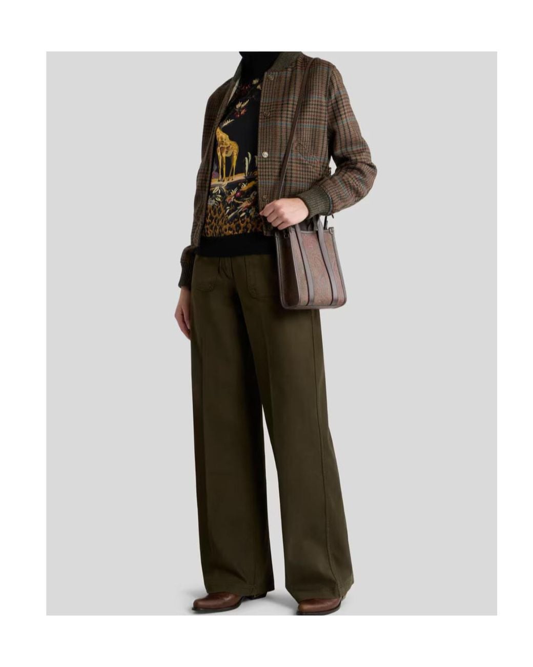 Etro Brown Checked Embroidered Bomber Jacket