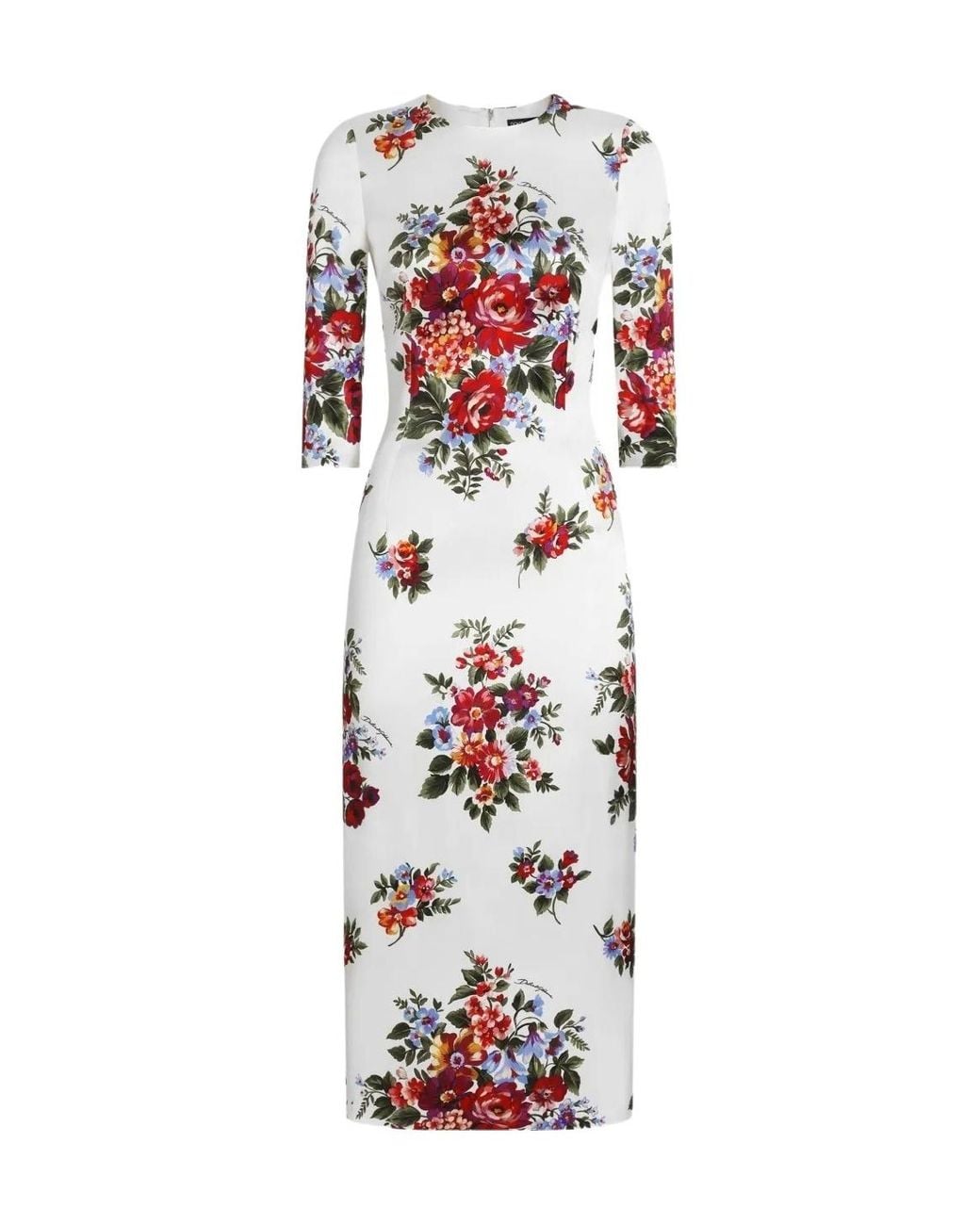 Dolce & Gabbana White Floral Printed Midi Dress