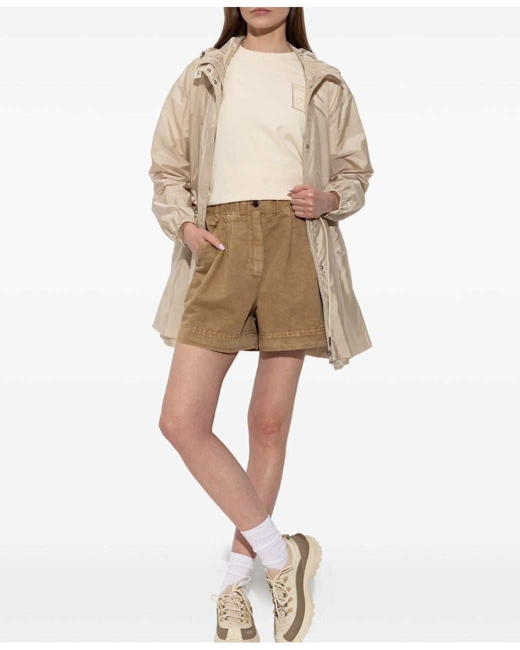 Moncler Natural Grenoble Logo Embroidered Shorts