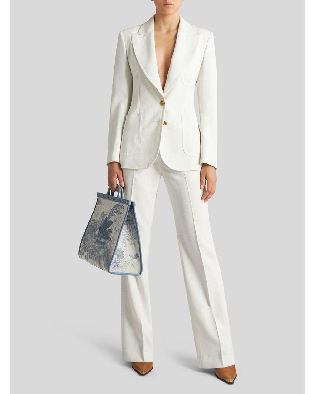 Etro White Slub-Texture Straight-Leg Tailored Trousers