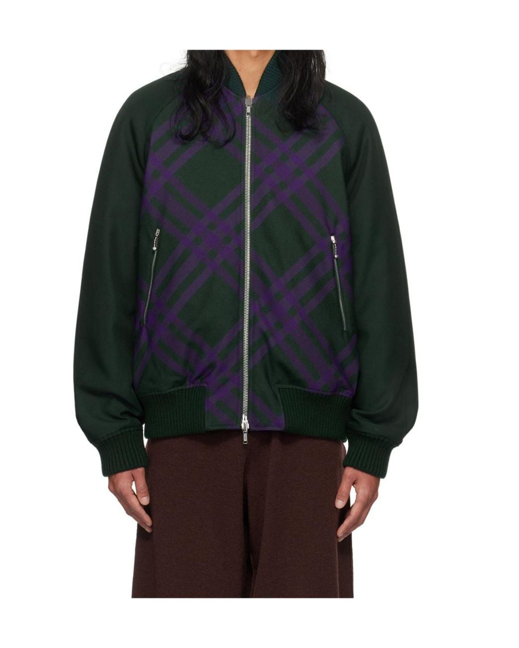 Burberry Green Checked Zipped Reversible Bomber Jacket for men