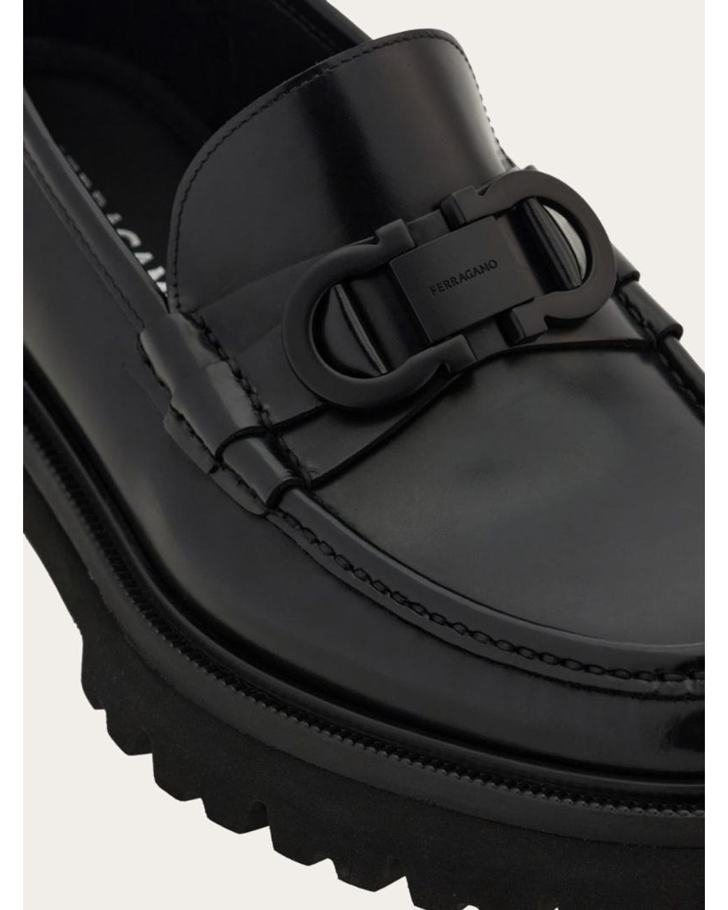 Ferragamo Black Gancini Decorative Moccasin Shoes for men