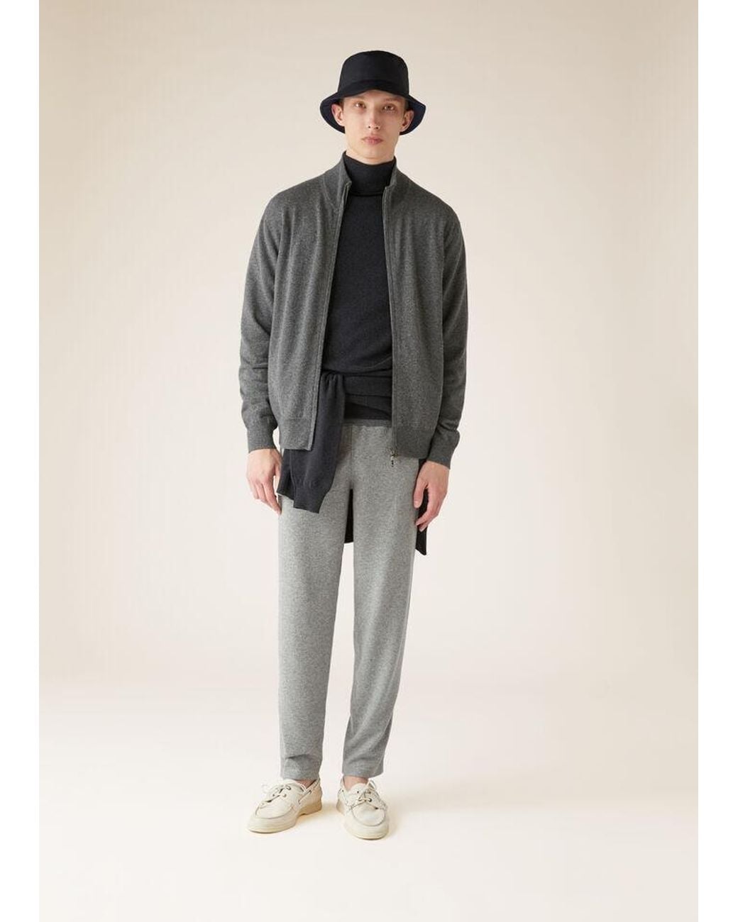Loro Piana Gray Zipper Cashmere Sweater for men