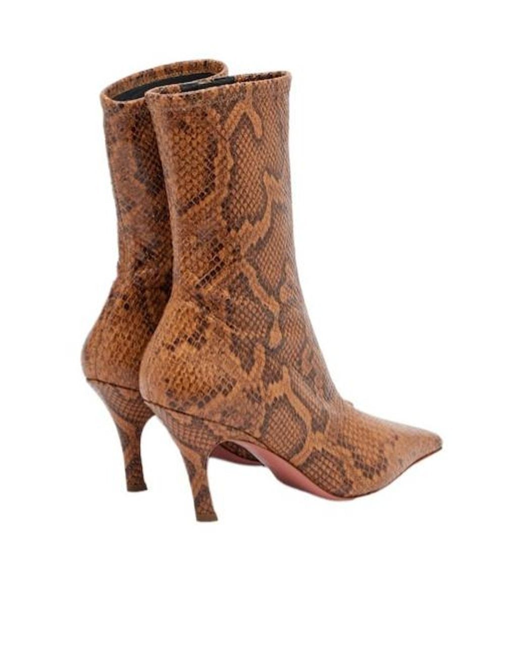 AMINA MUADDI Brown Snake-Effect Leather Ankle Boots