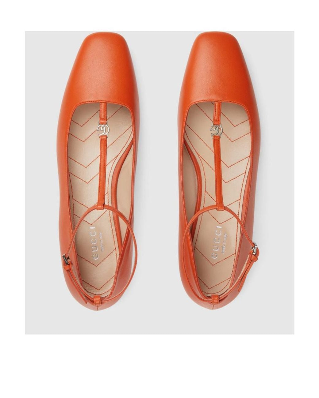 Gucci Orange Gg-Plaque T-Bar Ballerina Shoes
