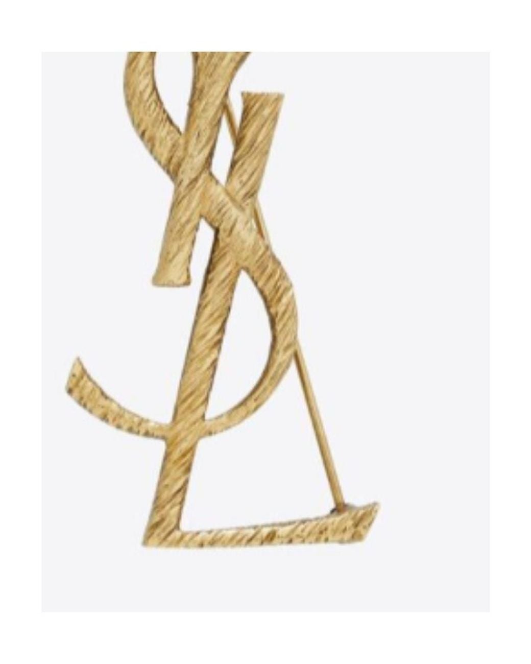 Saint Laurent Metallic Logo Letter Bar-Pin Fastened Brooch
