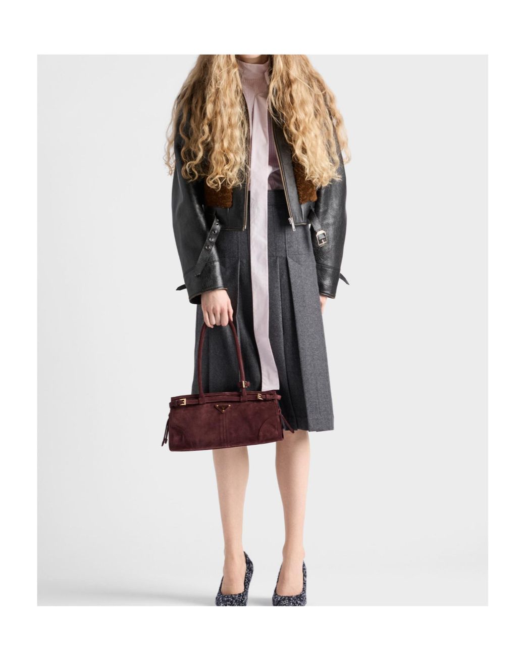 Prada Gray Pleated Midi Skirt