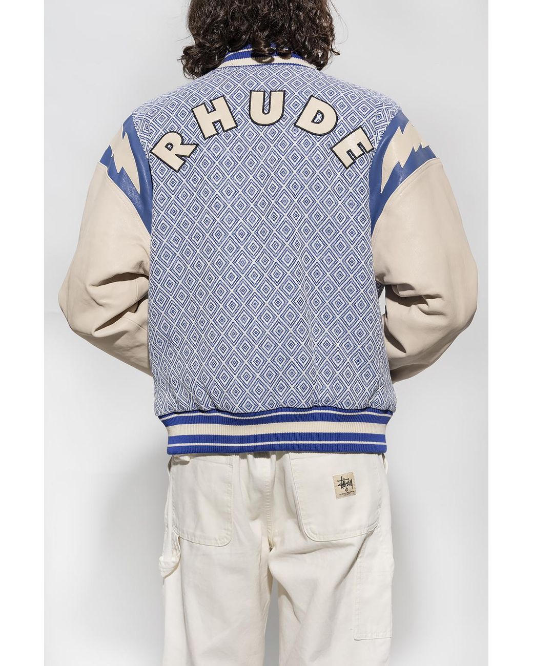 Rhude Blue Diamond-Jacquard Varsity Jacket for men
