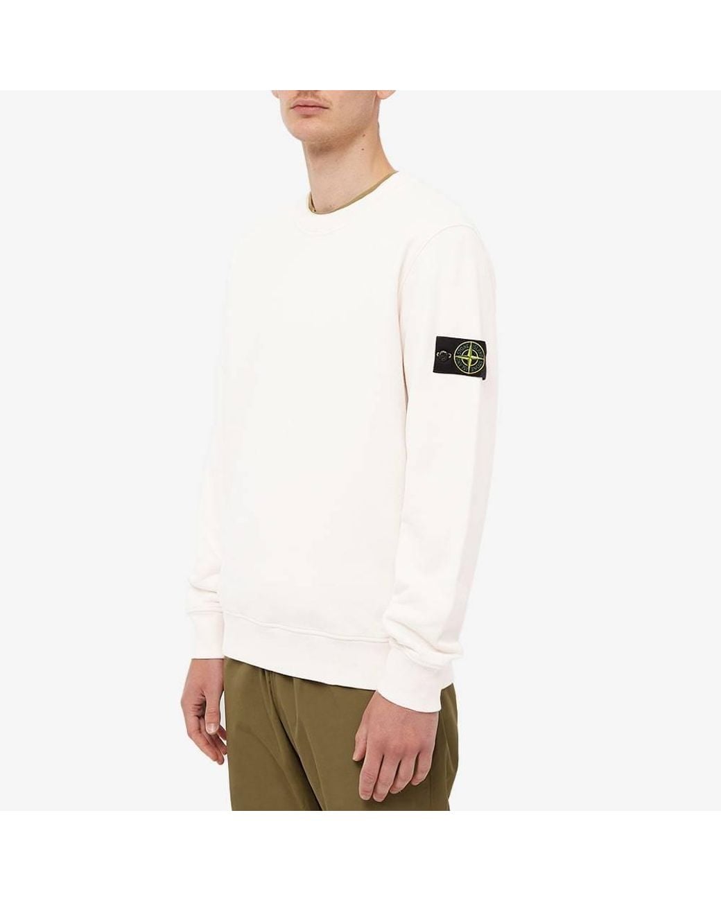 Stone Island White Compass-Patch Crew-Neck Sweatshirt for men